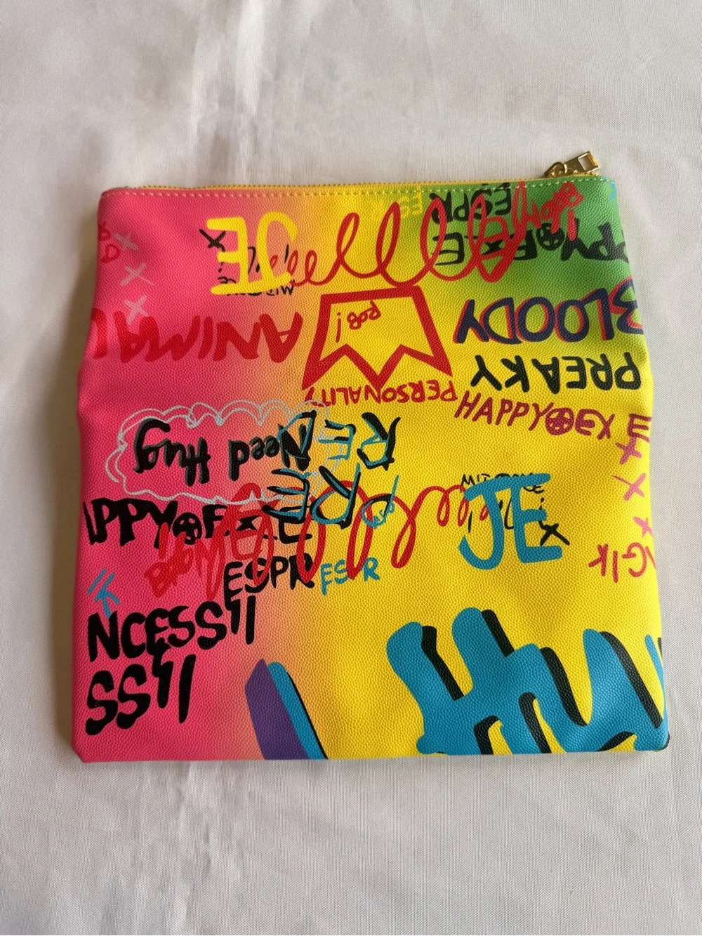 AKIRA Graffiti Multicolor Fold-Over Clutch Bold Letters Bright Yellow Interior